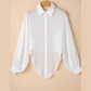 Jannel White Solid Knotted Front Loose Fit Sheer Shirt