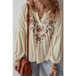 Demmi Paisley Floral Embroidered Notch V Neck Blouse