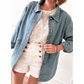 Lili Dusk Blue Slit Buttons Pocketed Denim Jacket