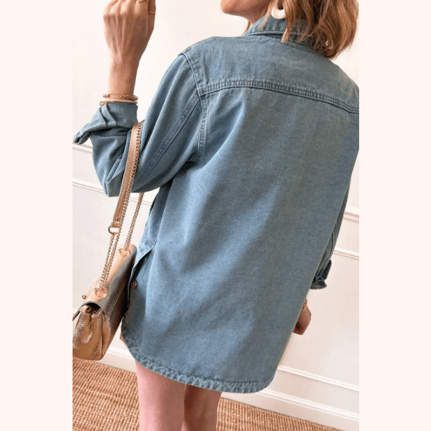 Lili Dusk Blue Slit Buttons Pocketed Denim Jacket