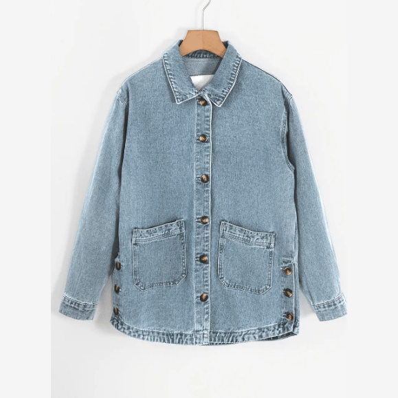 Lili Dusk Blue Slit Buttons Pocketed Denim Jacket