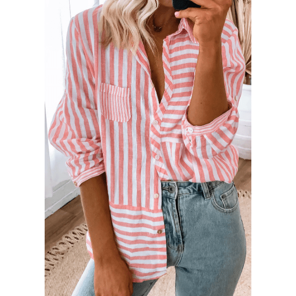 Rachelle Pink Stripe Buttoned Long Sleeve Casual Shirt