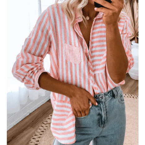 Rachelle Pink Stripe Buttoned Long Sleeve Casual Shirt