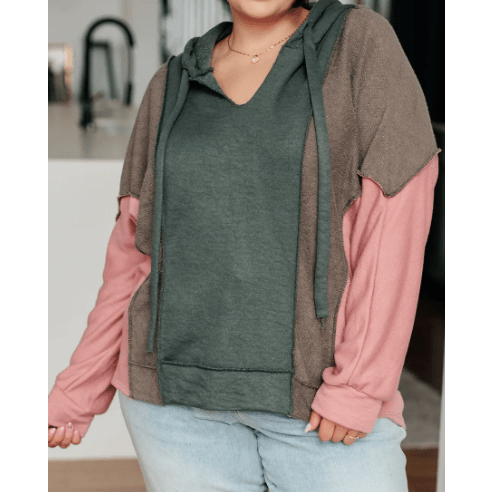 Nikita PLUS SIZE Colorblock Patchwork V Neck Hoodie