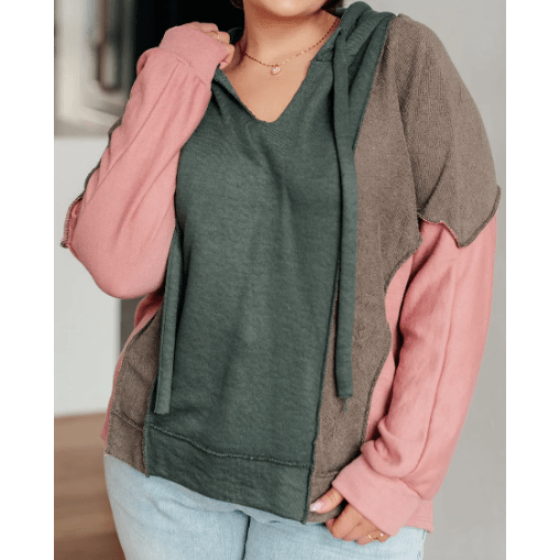 Nikita PLUS SIZE Colorblock Patchwork V Neck Hoodie