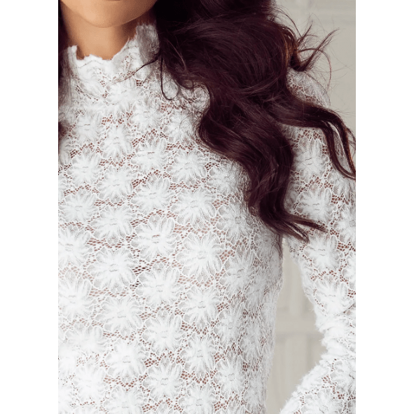 Sunni White Floral Lace High Neck Long Sleeve Top