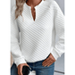 Pearline White Split Neck Quilted Long Sleeve Top