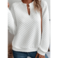 Pearline White Split Neck Quilted Long Sleeve Top