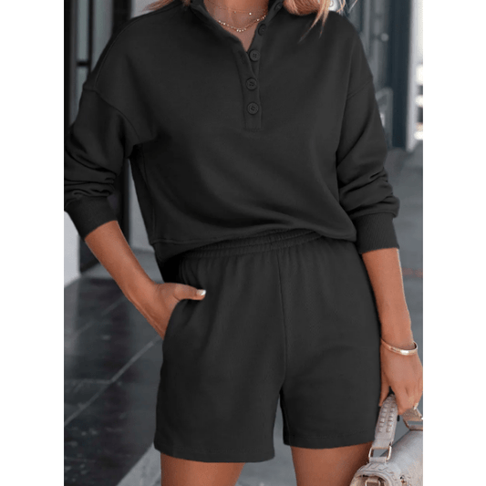 Jalen Black Casual High Neck Henley Top and Short Outfit