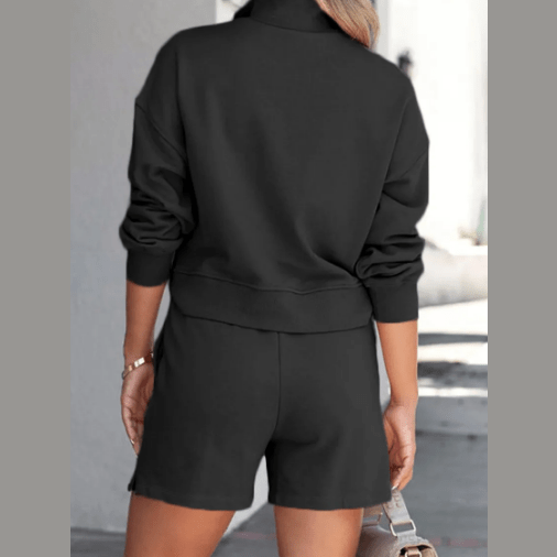 Jalen Black Casual High Neck Henley Top and Short Outfit