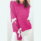 Astra Hot Pink Bow Knot Cut Out Round Neck Loose Sweater