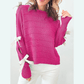 Astra Hot Pink Bow Knot Cut Out Round Neck Loose Sweater