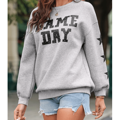 Black Game Day Graphic Rugby Football Season Sweatshirt