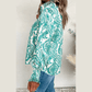 Hancelle Green Paisley Print Smocked Cuff Buttoned Loose Shirt