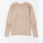 Kirky Pale Khaki Solid Ruched Raglan Sleeve Knit Top