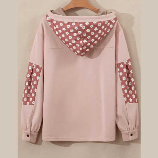 Stormi Pink Floral Patchwork Star Pattern Drawstring Hoodie