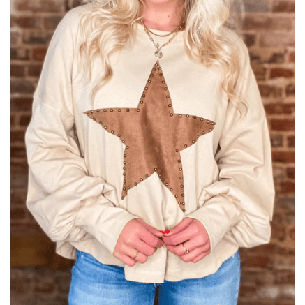 Darcie Apricot Studded Star Graphic Oversized Long Sleeve Top