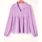 Shanice Lilac Corded Turn-down V Neck Bubble Sleeve Babydoll Blouse