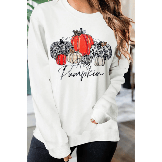 Rhinestone Pumpkin Graphic Crewneck Thanksgiving Sweatshirt