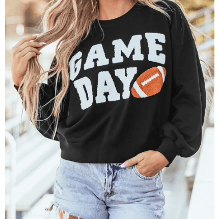 Black GAME DAY Graphic Varsity Pullover Sweatshirt