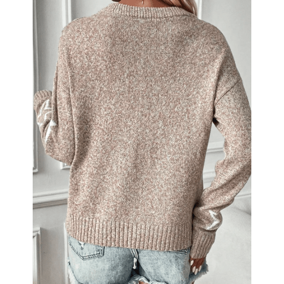 Lynda Khaki Star Pattern Drop Shoulder Sweater