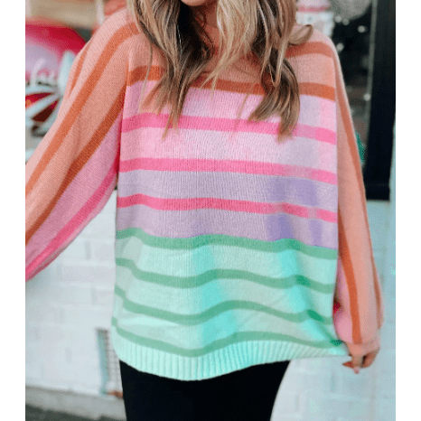 Dorthea Multicolour Gradient Striped Ribbed Edge Loose Sweater