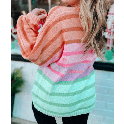 Dorthea Multicolour Gradient Striped Ribbed Edge Loose Sweater