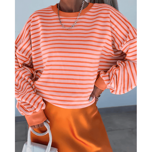 Layla Russet Orange Drop Shoulder Crew Neck Loose Sweatshirt