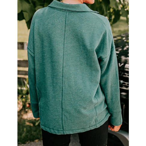 Nixie Evergreen Exposed Seam Collared Pocketed Loose Sweatshirt