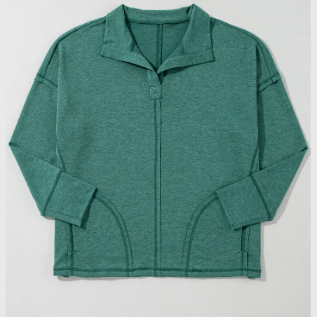 Nixie Evergreen Exposed Seam Collared Pocketed Loose Sweatshirt