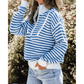 Tanna Sky Blue Stripe Zip up Collar Drop Shoulder Sweater