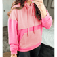 Roxi Pink Textured Color Block Kangaroo Pocket Drop Shoulder Hoodie