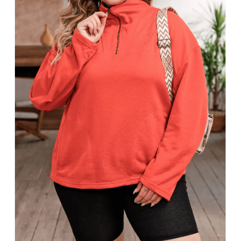 Peydon Orange Zipper Pocketed PLUS SIZE Sweatshirt