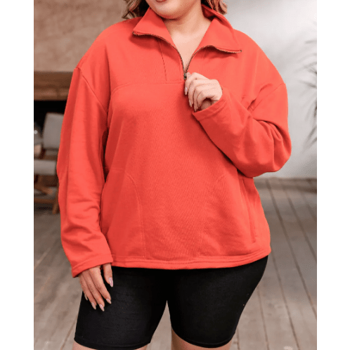 Peydon Orange Zipper Pocketed PLUS SIZE Sweatshirt