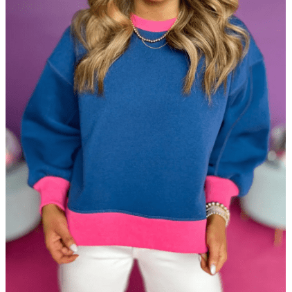 Issa Blue Colorblock Bubble Sleeve Sweatshirt