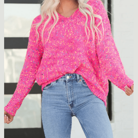 Kathryn Dark Pink Colorful Spots Knitted V Neck Casual Sweater