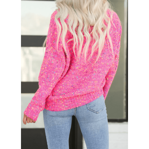 Kathryn Dark Pink Colorful Spots Knitted V Neck Casual Sweater