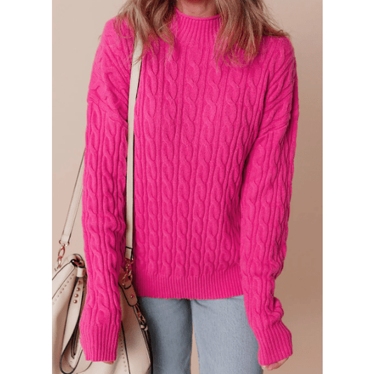 Addie Cable Knit High Neck Drop Shoulder Sweater