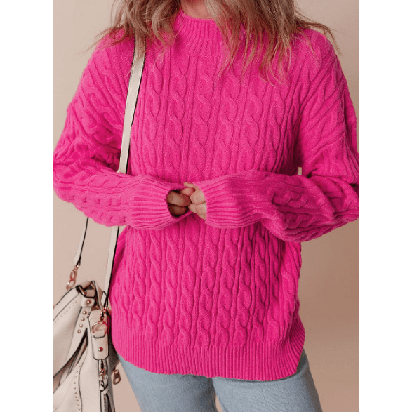 Addie Cable Knit High Neck Drop Shoulder Sweater