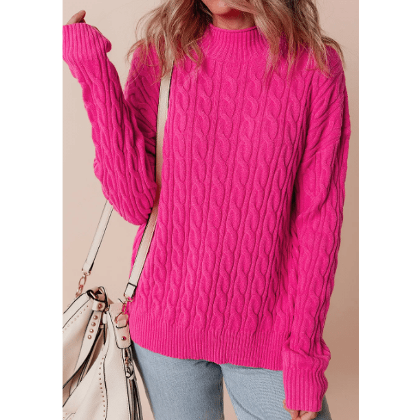 Addie Cable Knit High Neck Drop Shoulder Sweater