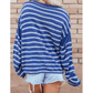 Viv Blue Stripe Drop Shoulder Casual Sweater