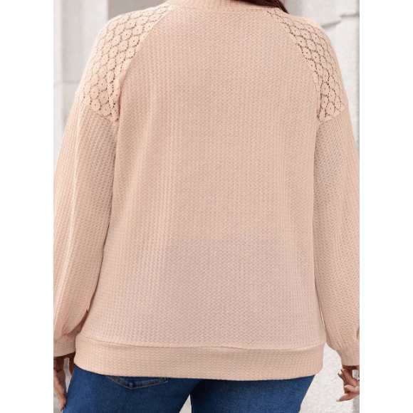 Nylah PLUS SIZE Lace Patchwork Buttons Waffle Knit Top