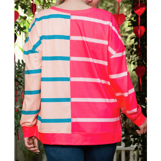 Carmella Stripe Color Block Crewneck Long Sleeve PLUS SIZE T Shirt