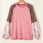 Harlow Pink Mixed Print Patchwork Raglan Ribbed Knit Top