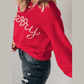 Merry Fiery Red Pearl Beaded Casual Sweater