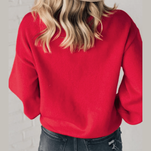 Merry Fiery Red Pearl Beaded Casual Sweater