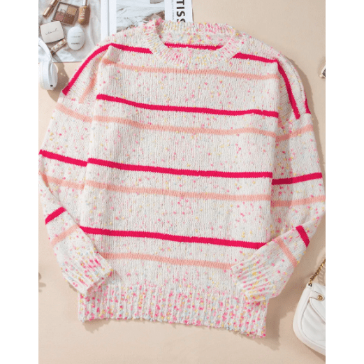 Darlet Pink Stripe Drop Shoulder Side Split PLUS SIZE Sweater