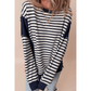 Verla Navy & White Stripe Color Block Exposed Seam Loose Fit Sweatshirt