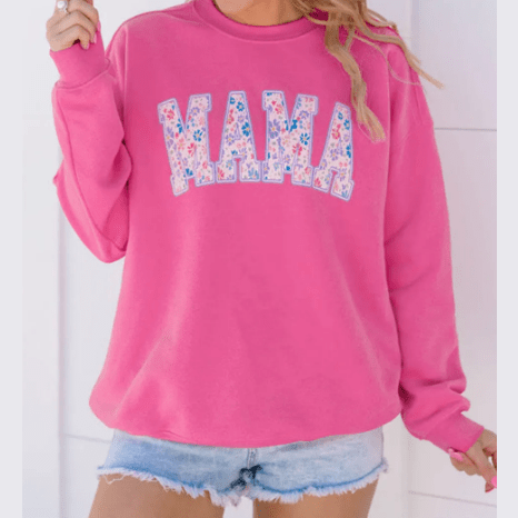 Floral MAMA Embroidered Graphic Pullover Sweatshirt