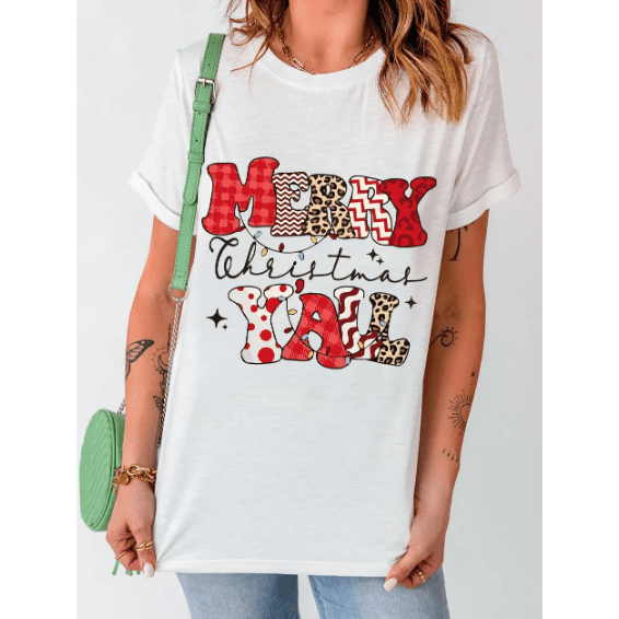 White MERRY Christmas YAll Graphic Crewneck T Shirt